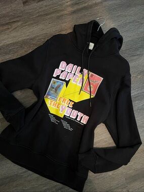 Daily Paper Black Hoodie Sweater with Pink & Yellow Graphic